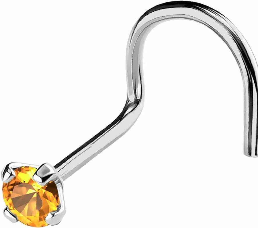 New Jewelry Avalanche Jewelry Avalanche 22G Solid 14Kt Gold Nose Screw Stud With Prong Set Real Citrine Gemstone, 14Kt Yellow Gold Or 14Kt White Gold - November Birthstone Nose Ring