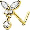 Best Jewseen Jewseen 9K Gold Nose Rings Stud Butterfly Nose Stud Dangle Cz Nose Piercing Jewelry Nose Piercings L Shaped Nose Ring For Women Men