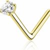 Best FUNLMO Funlmo 14K Solid Gold Nose Stud 20G Yellow Gold L Shaped Nose Ring Hypoallergenic Nose Piercing Simulated Diamond Cz Nose Screw For Women Men 2 2.5 3Mm