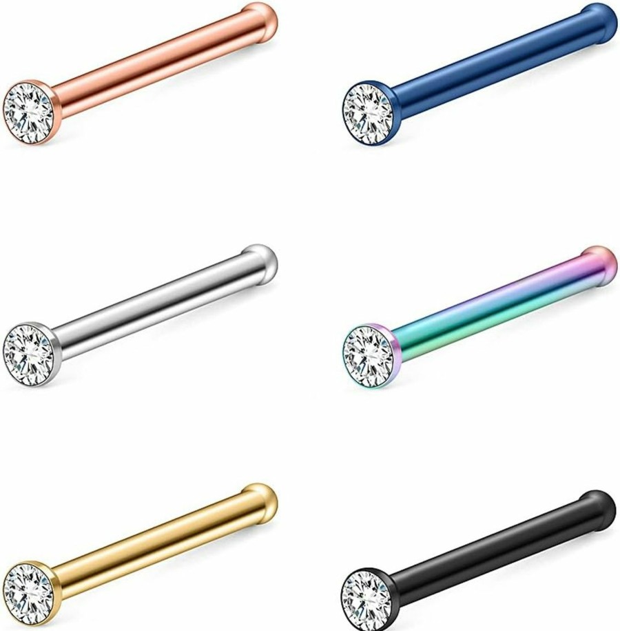 Best Ruifan Ruifan 6Pcs 20G Mix Color 316L Surgical Steel Jeweled Clear Diamond Cz Nose Stud Rings Bone Pin Piercing Jewelry 1.5Mm 2Mm 2.5Mm 3Mm