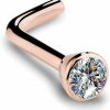 Wholesale FreshTrends Freshtrends 14K Rose Gold Diamond Nose Ring With Flush Bezel Setting - 20 Gauge, I1