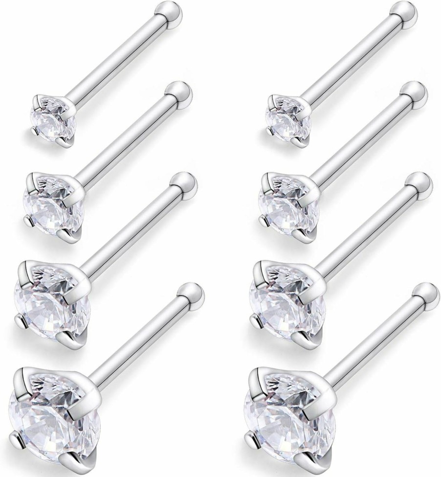 Wholesale Cisyozi Cisyozi 18G 20G 22G Push In Nose Rings Stud Set 1.5Mm 2Mm 2.5Mm 3Mm Surgical Steel 4-Prong-Setting Diamond Cz Screw L Shaped Bone Nostril Piercing Jewelry 4 Pairs