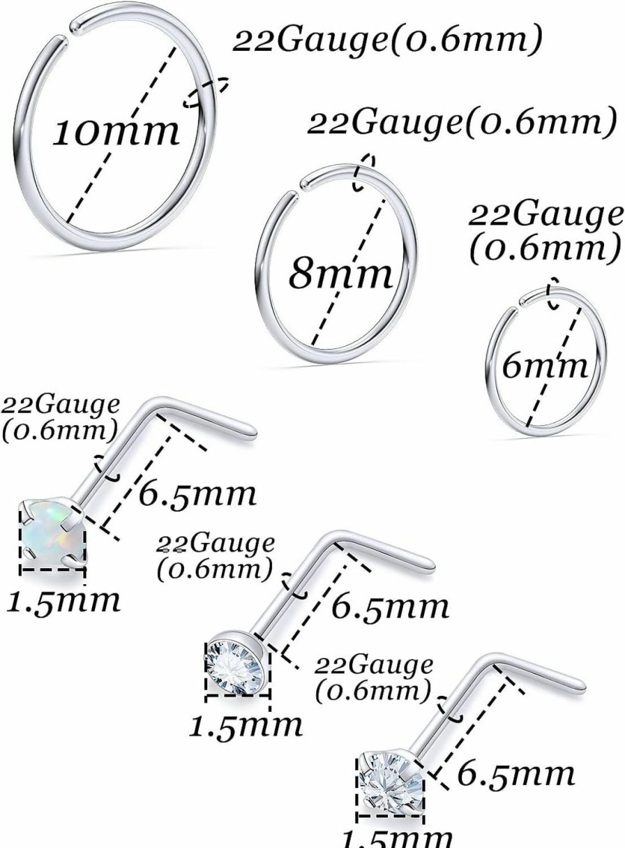 Hot Vsnnsns Vsnnsns 18G 20G 22G Nose Rings For Women Surgical Steel Nose Rings Hoops Bone L Shaped Nose Studs Screw 6Mm 8Mm 10Mm Nose Hoop Rings Opal Nose Rings 1.5Mm 2Mm 2.5Mm 3Mm Diamond Cz Nose Rings 21Pcs