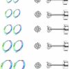 Wholesale Renkovte Lightweight 20G Small Cartilage Earrings Set For Women Surgical Stainless Steel, Screw Flat Back Mini Helix Earrings Tiny Hoops And Studs Earrings Set For Multiple Piercing Hypoallergenic, Pack Of 10 Pairs ( 6/7/8/9/10Mm Hoops & 2Mm Cz Studs)