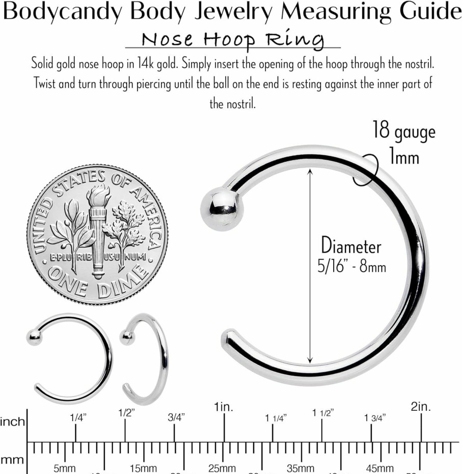 New Body Candy Body Candy Nose Hoops 14K Gold 18 Gauge 5/16 Nose Rings