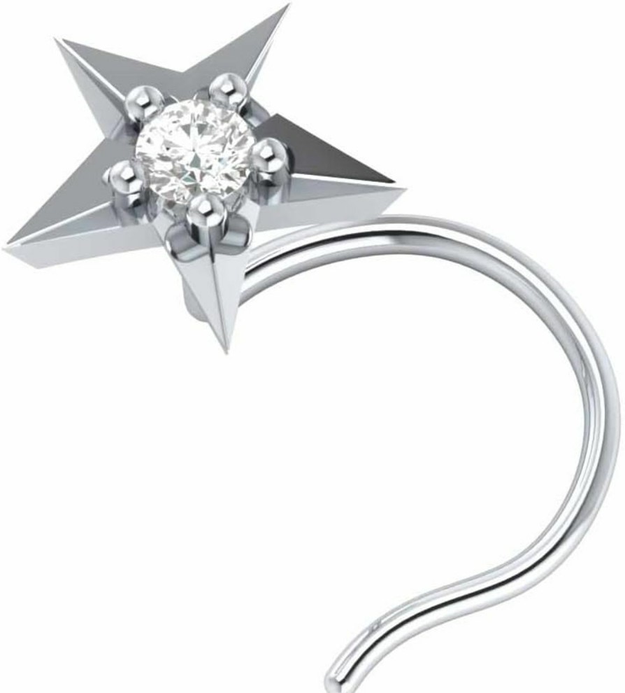 Wholesale Demira Jewels Demira Jewels 14K White Gold Natural Diamond Star Wedding Nose Body Piercing Ring Stud Pin Certified Jewelry