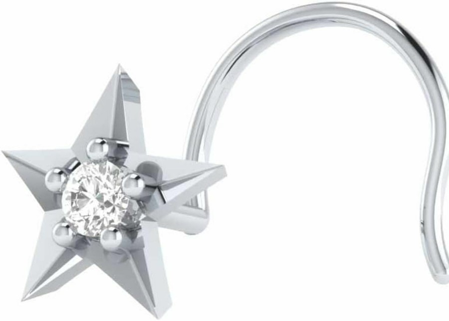 Wholesale Demira Jewels Demira Jewels 14K White Gold Natural Diamond Star Wedding Nose Body Piercing Ring Stud Pin Certified Jewelry