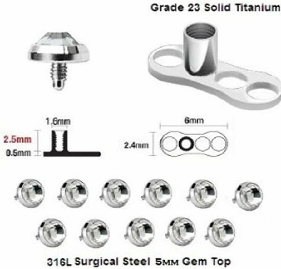 Best BodyJewelryOnline 50Pcs Grade 23 Solid Titanium 14G Dermal Anchor Top & Dermal Base Piercings 5Mm Dermal Top Surface Skin Piercing Body Jewelry