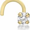 Clearance Lavari Jewelers Lavari Jewelers 20 Gauge Curved Screw Nose Ring For Women In 14K White Or Yellow Gold With 0.01 To 0.07 Carat Genuine Diamond