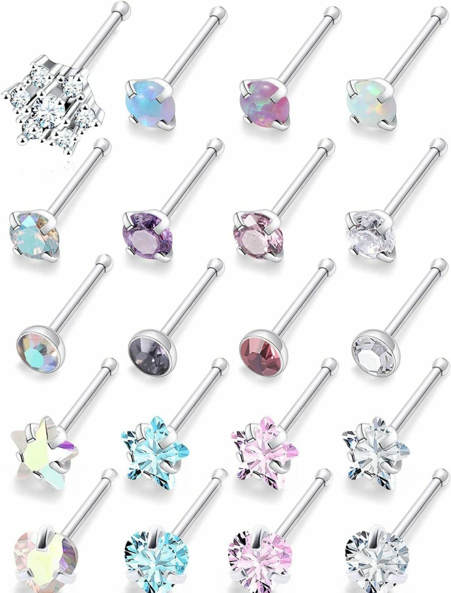 Wholesale Kridzisw Kridzisw 20G 18G Push In Threadless Nose Rings Stud Stainless Steel Straight Heart Star Opal Nose Rings Piercing Jewelry For Women Men Girls Cz 2Mm 2.5Mm 3Mm 16Pcs-28Pcs