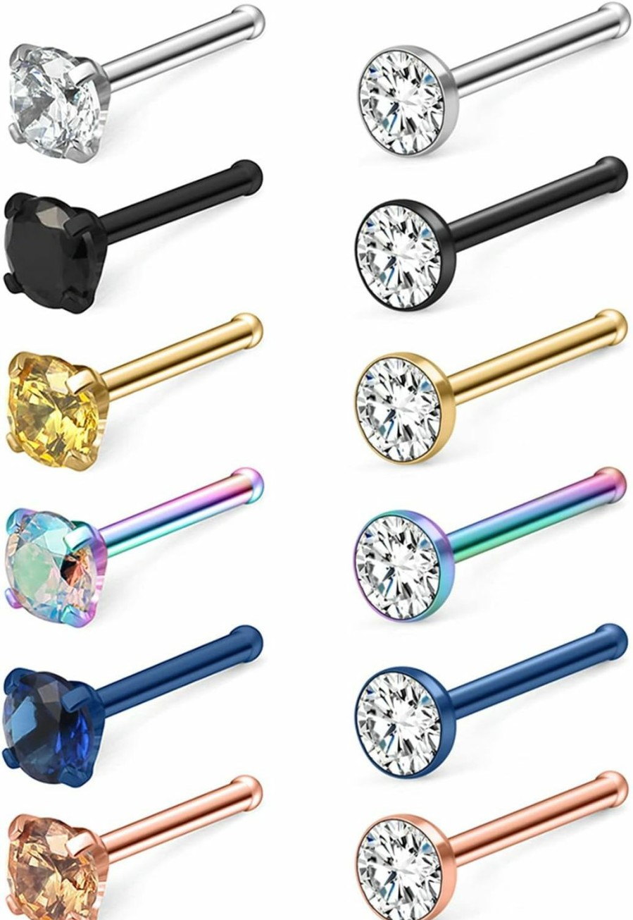 Hot Cisyozi Cisyozi 18G 20G 22G Nose Rings Studs 316L Surgical Steel Hypoallergenic Nose Studs Rings Screw L Shaped Straight Nose Nostril Rings Piercing Jewelry For Women Men Diamond Cz 1.5Mm 2Mm 2.5Mm 3Mm 12Pcs