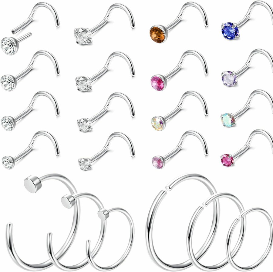 Wholesale Florideco Florideco 18G 20G Threadless Push In Nose Studs For Women 316L Surgical Stainless Steel L Shaped Nose Studs Screw Bone Nose Rings Piercings Nostril Piercing Diamond Cz 1.5Mm 2Mm 2.5Mm 3Mm