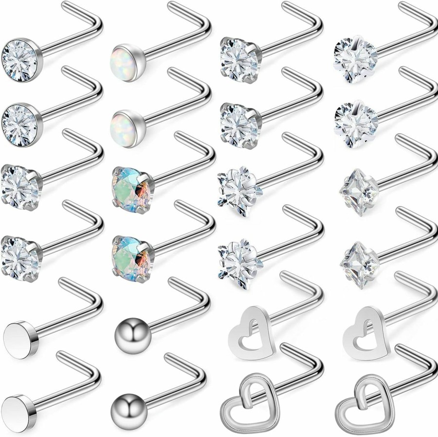 New Kridzisw Kridzisw 20G Nose Rings Studs Stainless Steel Silver Nose Nostril Piercing Jewelry For Women Men Girls Opal Cubic Zirconia Size 3Mm 12Pairs