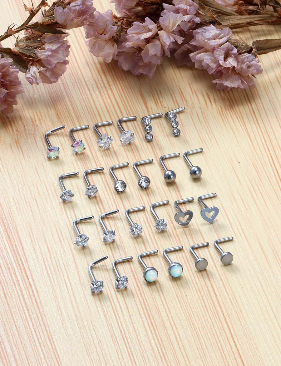 New Kridzisw Kridzisw 20G Nose Rings Studs Stainless Steel Silver Nose Nostril Piercing Jewelry For Women Men Girls Opal Cubic Zirconia Size 3Mm 12Pairs