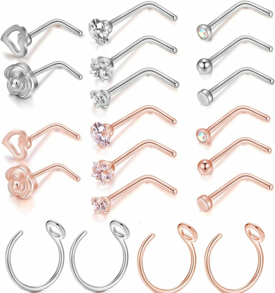 Clearance PEAKLINK Peaklink 20G Nose Studs Surgical Steel Nostril Studs Screws Nose Ring Hoop Body Piercing