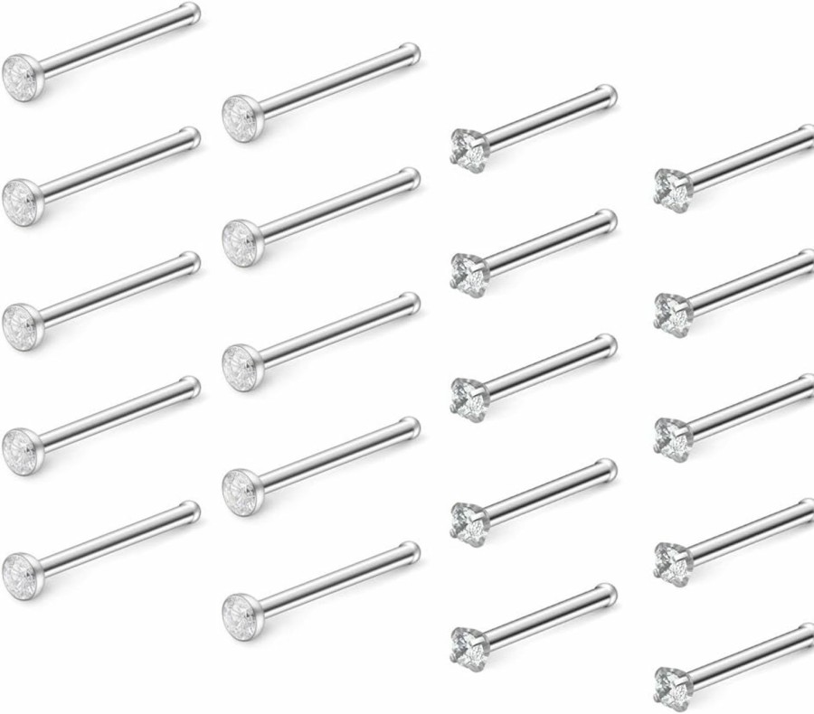 Wholesale Ruifan Ruifan 18G 1.5Mm 2Mm 2.5Mm 3Mm Four Prong-Set & Jeweled Diamond Cz Nose Bone Studs Rings Piercing Jewelry 20Pcs