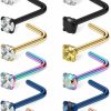 New Ruifan Ruifan 12Pcs 22G Mix Color Stainless Steel Diamond Cz Nose Studs Rings L Shaped Piercing Jewelry 1.5Mm 2Mm 2.5Mm 3Mm