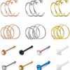 Best PESOENTH Pesoenth 18-26Pcs 20G Nose Piercings Nose Rings Nose Studs Surgical Steel C Shape Double Hoop Nose Screw L Shape Cz Nose Septum Piercing Jewelry For Women Girls Men