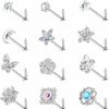 Wholesale Ubjuliwa Ubjuliwa 12Pcs 20G Stainless Steel Nose Rings Stud For Women Screw L Shaped Nose Studs Cubic Zirconia Moon Star Snowflake Flower Butterfly Nose Piercing Stud