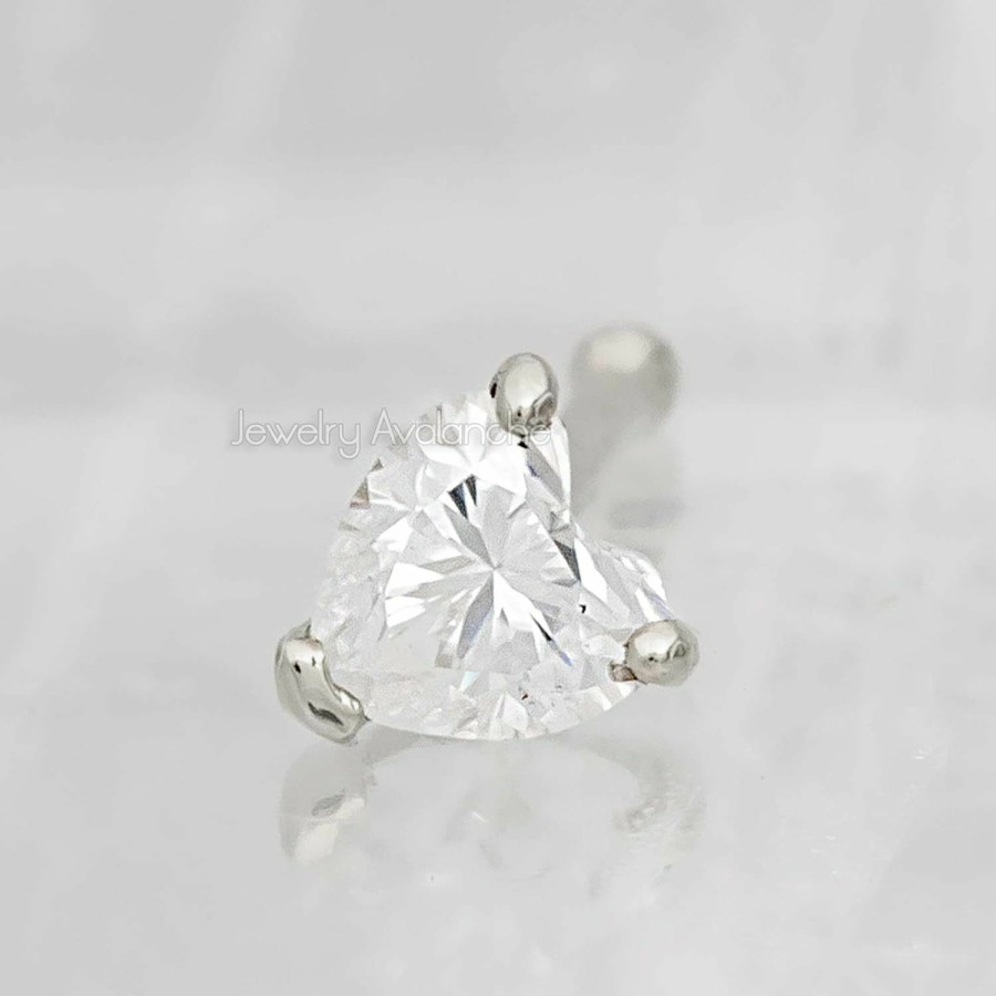 Wholesale Jewelry Avalanche Jewelry Avalanche 22G Solid 14K Gold 0.10 Ctw Moissanite Heart Nose Bone Nose Stud - Ball-End Nose Ring Stud - April Birthstone Nose Stud