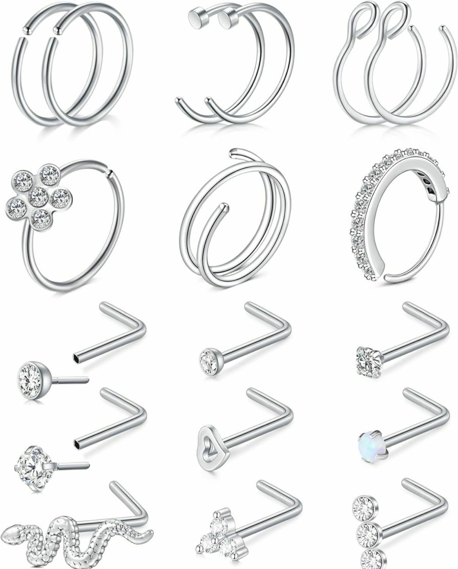 Hot VCMART Vcmart Nose Rings 18G 20G Nose Ring Surgical Steel Nose Studs Hoops Nose Piercings Jewelry Silver Gold