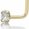 Online Lavari Jewelers Lavari Jewelers 22 Gauge L-Shape Nose Ring For Women I 3 Mm Cubic Zirconia Nose Ring For Her I 14K White Or Yellow Gold Body Piercing I 22G Uni Stud I Cz Hypoallergenic Nostril Piercing Jewelry