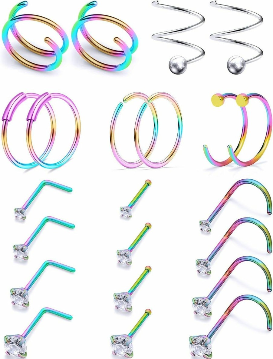 Hot Leiainely Leiainely Nose Rings Nose Studs Double Nose Ring For Single Piercing Nose Ring Nose Rings Hoops Nose Piercings Nose Rings For Women Nose Rings Studs Nose Piercing Jewelry Nose Stud Hoop Nose Ring