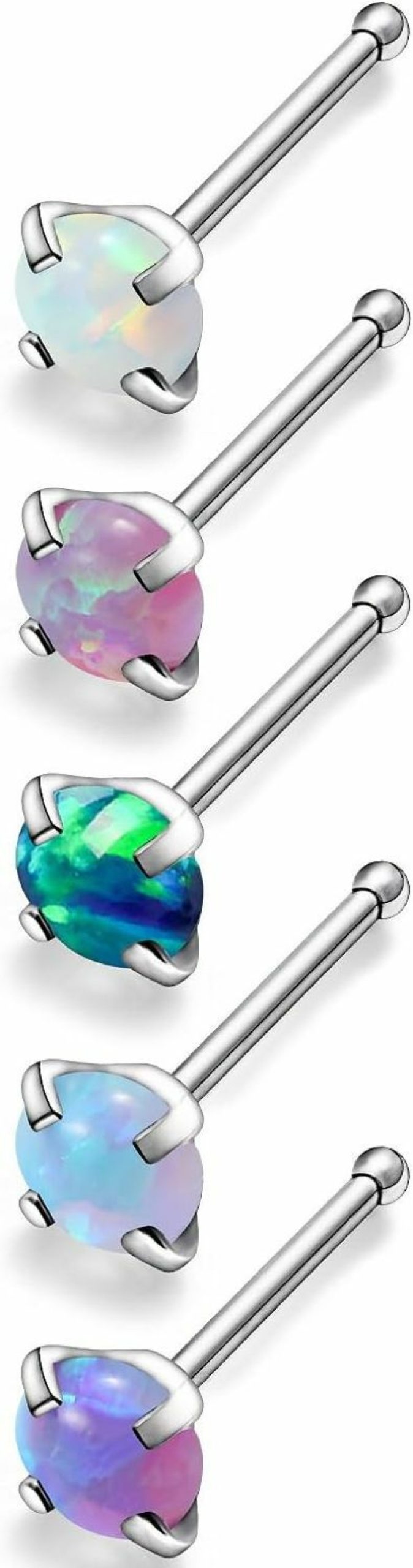 Clearance Lsnevsie Lsnevsie 18G 20G 22G Titanium Nose Rings Studs G23 Nose Studs Opal Nose Ring Nostril Piercing Jewelry For Women Men Top Opal 1.5Mm 2Mm 2.5Mm 3Mm 5Pcs