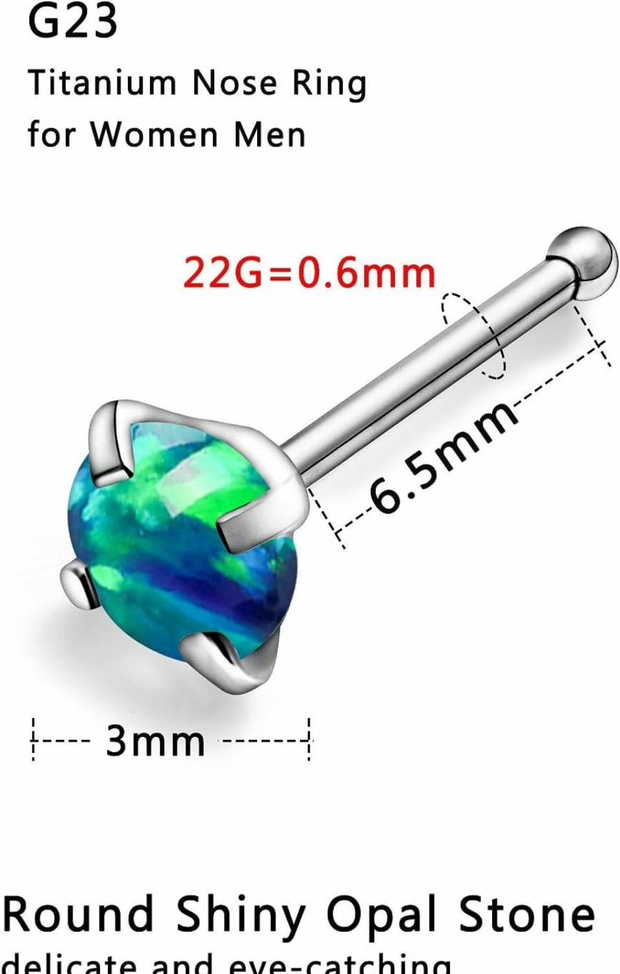 Clearance Lsnevsie Lsnevsie 18G 20G 22G Titanium Nose Rings Studs G23 Nose Studs Opal Nose Ring Nostril Piercing Jewelry For Women Men Top Opal 1.5Mm 2Mm 2.5Mm 3Mm 5Pcs