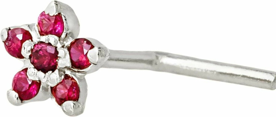 Wholesale Jewelry Avalanche Jewelry Avalanche 22G Solid 14K Gold 6-Stone 0.05Ctw Ruby Flower Nose Stud - Nose Bone/L-Shape/Nose Screw Stud Nose Ring - July Birthstone Nose Stud