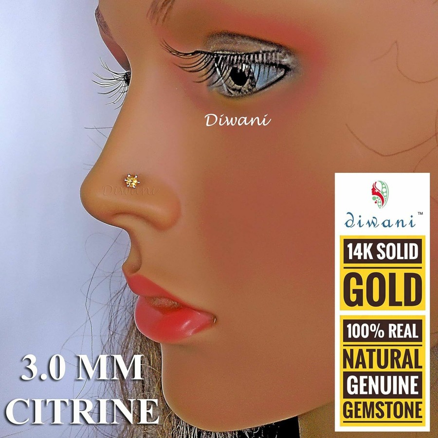 Online DIWANI Diwani 14K Gold 3.0Mm Natural Citrine Gemstone Engagement Wedding Nose Lip Labret Monroe Body Piercing Ring Stud Pin Screw (0.120 Cents, Color- Yellow) 18 Gauge Thick 8.0Mm Length Screw Back Post