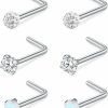 Wholesale FECTAS Fectas 3Mm Cz Top L Shape Nose Studs Ring 18G 20G Surgical Steel 1.5Mm 2Mm 2.5Mm Clear Cz Silver For Women Men Girls Nostril Piercing Jewerly