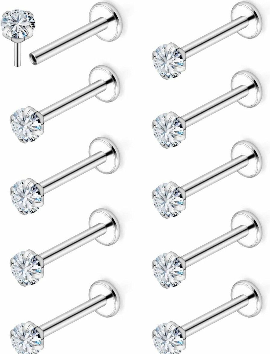 New Yaalozei Yaalozei 18G 20G Threadless Push In Nose Rings Studs 316L Surgical Steel Flat Back Nose Nostril Piercing Jewelry For Women Men Girls Cz 2Mm 3Mm