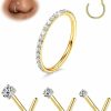 New Purbeaut Purbeaut 4Pcs 16G/20G Nose Rings Hoops Nose Studs 316L Surgical Stainless Steel Nose Rings Gold Nose Ring L Shape Nose Rings Studs 1.5/2/3Mm Cz Sets For Women