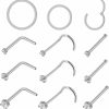 Wholesale TIESOME 12Pcs Stainless Steel Nose Stud Ring, 6/8/10Mm Nose Hoop Piercing Nose Bone/L Shaped/Nose Screws Rings Set Body Jewerly For Women Men Silver Nose Rings