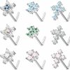 Wholesale Drperfect Drperfect 9Pcs 20G Nose Rings Stud L Shaped Nose Rings Stainless Steel Cz Flower Cross Clover Nose Piercing Jewelry For Women Men Silver Gold Rose Gold