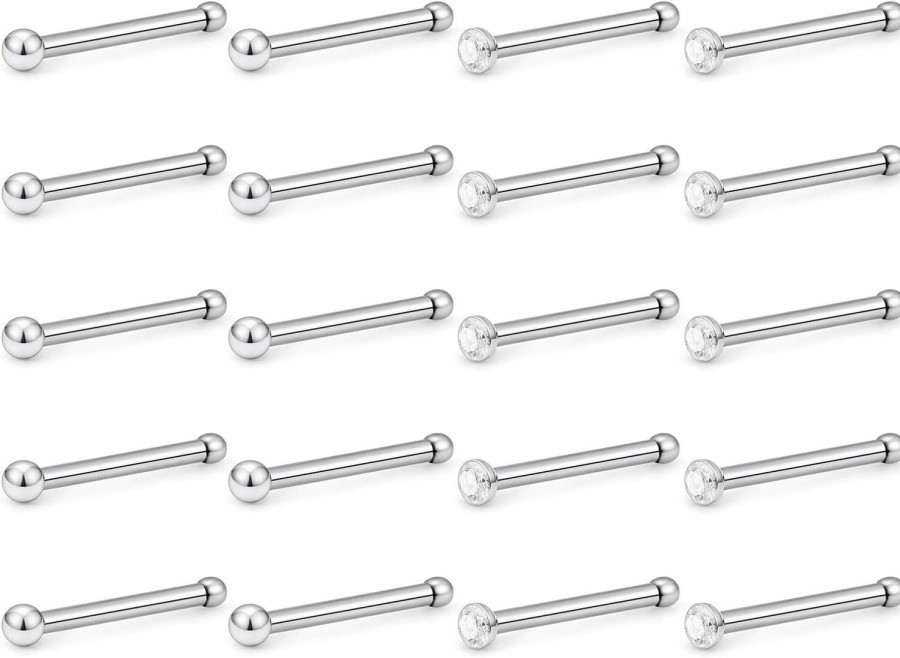 Hot Ftovosyo Ftovosyo 20Pcs 18G Stainless Steel Nose Rings Studs Crystals Bone Body Nose Piercings Hypoallergenic For Women Men Clear Cz Size 1.5Mm 2Mm 2.5Mm 3Mm