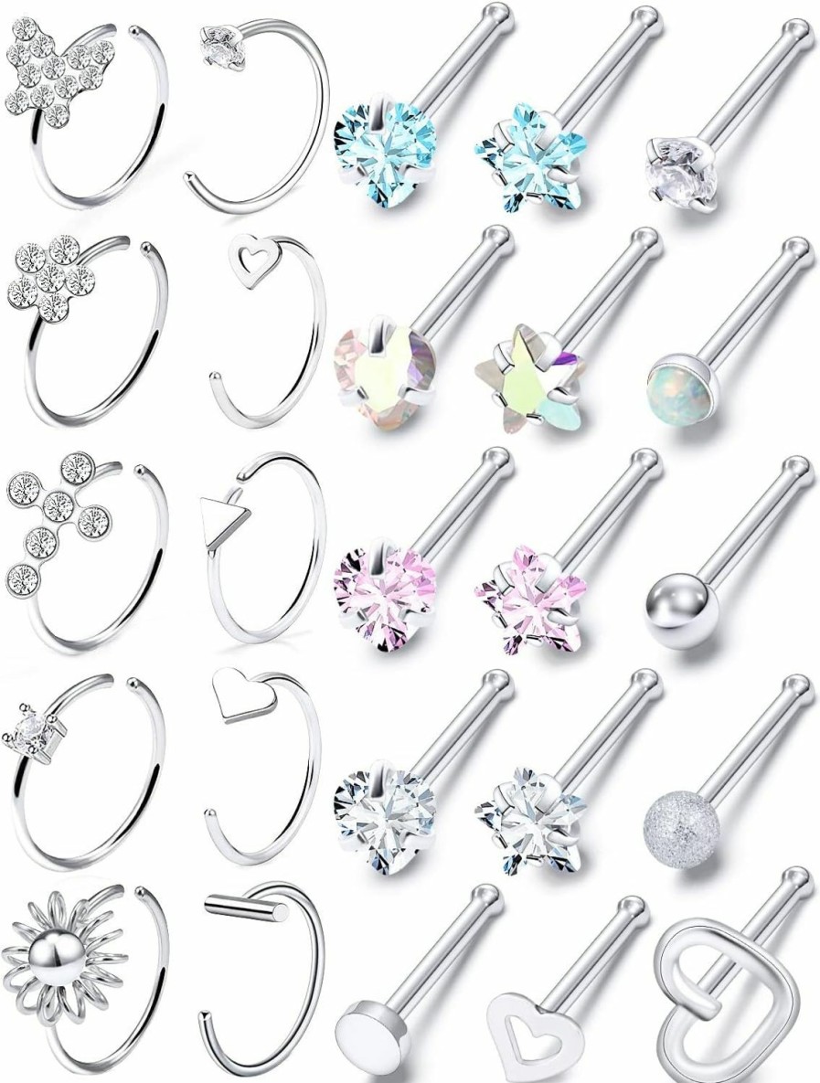 Clearance Prjndjw Prjndjw 20G Nose Rings Hoop Surgical Stainless Steel L-Shaped Hypoallergenic Nose Ring Indian Nose Rings Studs Screw Clear Cz Diamond Retainer Tragus Cartilage Helix Earrings Piercing Hoop 20 Gauge