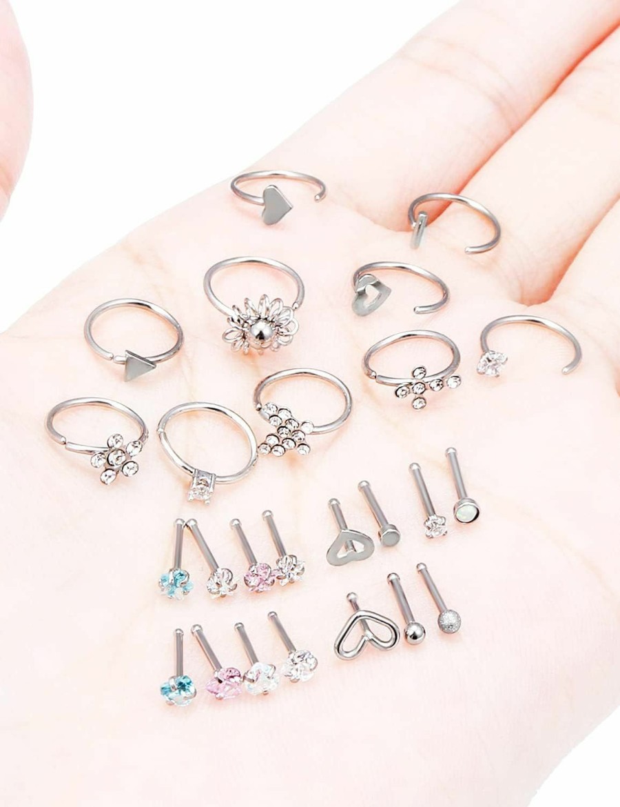 Clearance Prjndjw Prjndjw 20G Nose Rings Hoop Surgical Stainless Steel L-Shaped Hypoallergenic Nose Ring Indian Nose Rings Studs Screw Clear Cz Diamond Retainer Tragus Cartilage Helix Earrings Piercing Hoop 20 Gauge