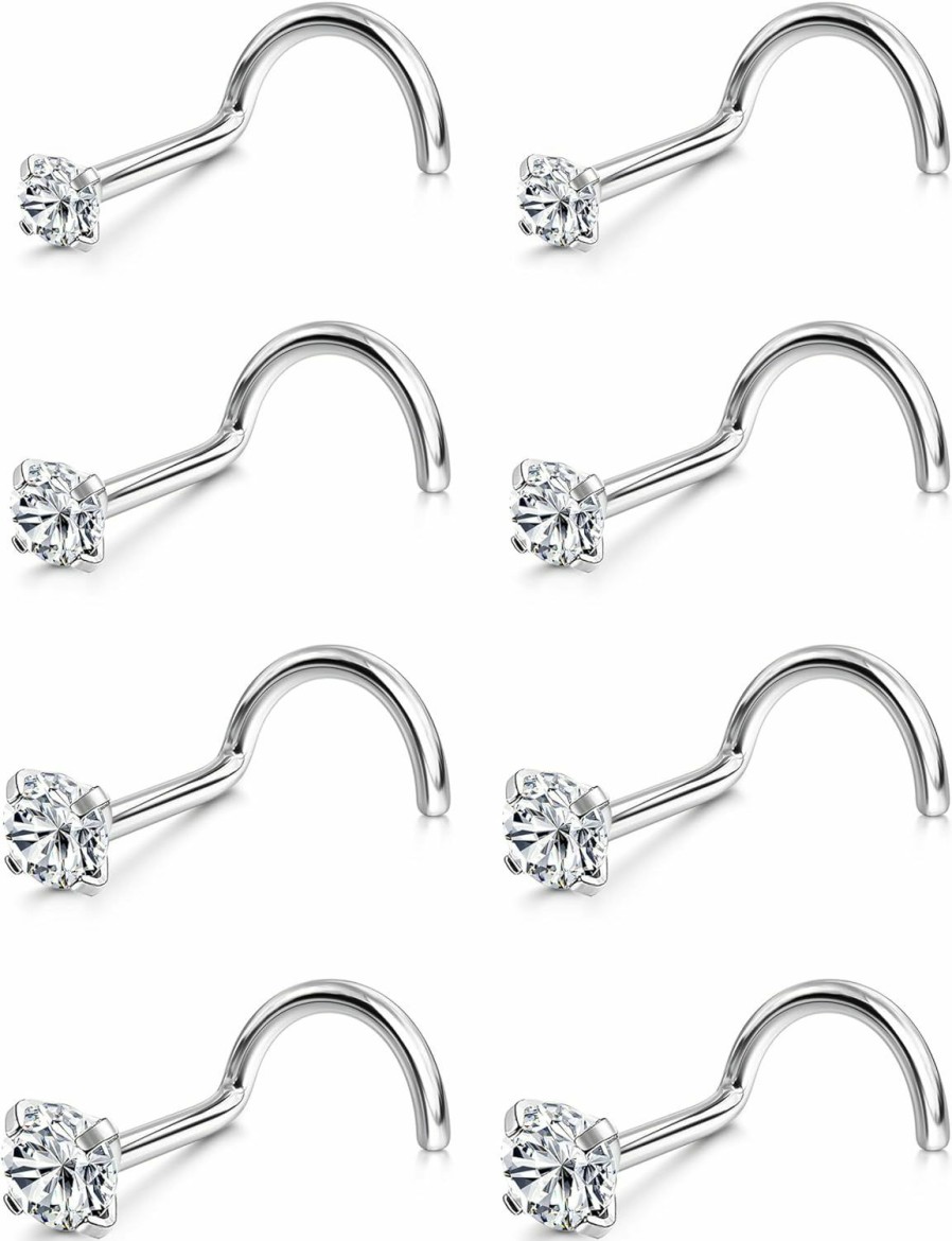 Wholesale LOYALLOOK Loyallook 8Pcs Nose Rings Studs Titanium Nose Rings 20G/18G Corkscrew Nose Ring L Shape Nose Studs Diamond Cz Silver Gold Nose Screw Rings Studs Hypoallergenic Nose Piercing Jewelry 1.5Mm 2Mm 2.5Mm 3Mm