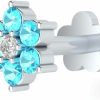 New Demira Demira Jewels 14K Gold Real Blue Topaz & Diamond Flower Nose Lip Labret Piercing Stud Screw Pin