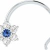 Wholesale Animas Jewels Animas Jewels Igl Certified 14K White Gold Flower Nose Pin Ring For Women 0.08 Cttw Natural Diamond (I-J Color. I1-I2 Clarity)