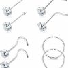 Hot Sllaiss Sllaiss 22G 925 Sterling Silver Nose Rings Studs L Shaped Cz Nose Rings Hoop For Women Men Corkscrew Nose Rings Helix Piercing Jewelry Set Cartilage Earrings Hoop Tragus 8Pcs