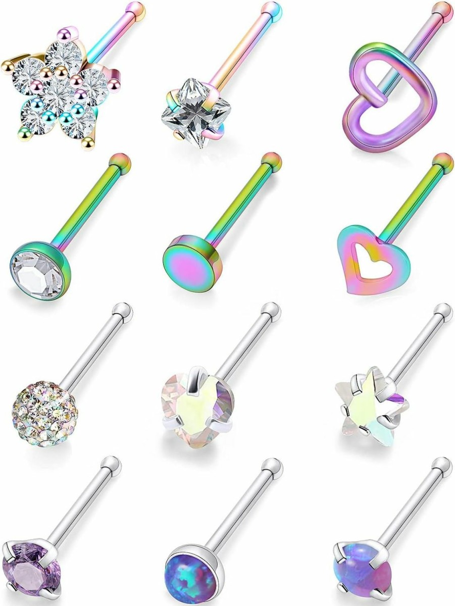 Online Gadeaila Gadeaila 20G Nose Rings Studs Surgical Steel Nose Piercing Jewelry Nose Studs For Women Men Hypoallergenic Flower Heart-Shaped Opal Cz Diamond Pentagram Nostril Piercing Jewelry 20 Gauge 6.5Mm~7Mm