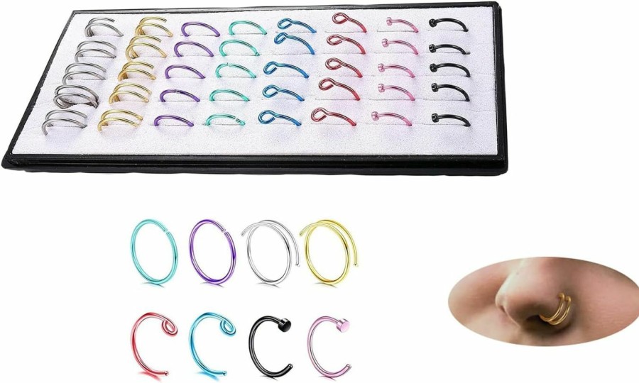 Wholesale ZZHDCC Zzhdcc Nose Rings Studs Hoops 20G 316L Surgical Steel Nose Rings Set For Women Men L Shaped Nose Piercings Screw 1.5Mm/2.0Mm/2.5Mm Cz Colorful Small Nose Bone Studs Pins Nose Piercing Jewelry