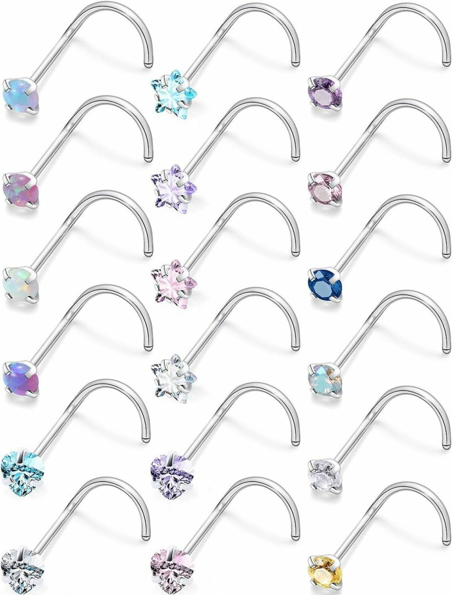 Clearance Cisyozi Cisyozi 18G 20G Hypoallergenic Nose Rings Studs Surgical Steel Opal Heart Star Nose Stud Cubic Zirconia Nose Piercing Jewelry For Women Men Straight L Shaped Screw Style