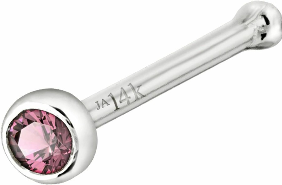 Online Jewelry Avalanche Jewelry Avalanche Solid 14K Gold Ball-End Stud Bezel Set Pink Tourmaline 22G Nose Bone Nose Stud - 14K White Gold / 14K Yellow Gold October Birthstone Nose Ring Stud