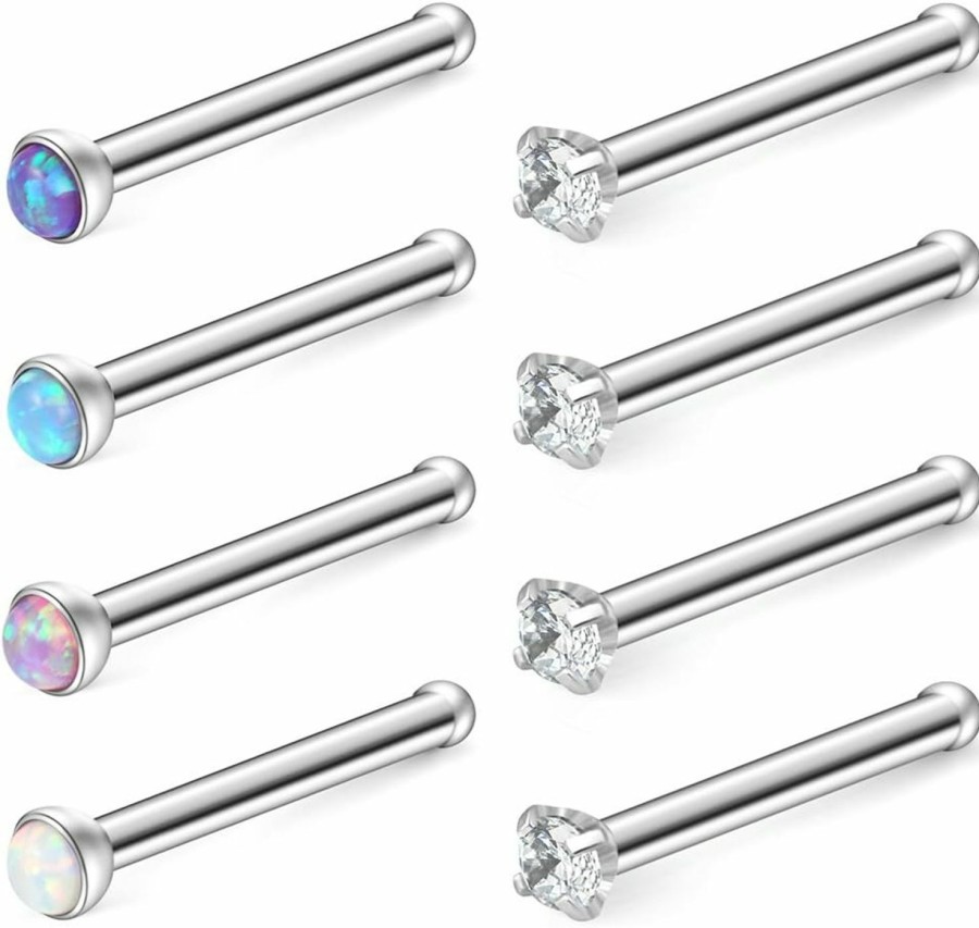 Wholesale Ruifan Ruifan 20G 316L Surgical Steel 1.5Mm 2Mm 2.5Mm 3Mm Jeweled Opal & Clear Cz Nose Bone Rings Studs Ring Body Piercing Jewelry 8Pcs