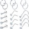 New Vsnnsns Vsnnsns 18G 20G Threadless Push In Nose Rings For Women 316L Surgical Stainless Steel L Shaped Nose Studs Screw Bone Nose Rings Hoops Piercings Nostril Piercing Nose Studs Jewelry Cz 1.5Mm-3Mm 18Pcs