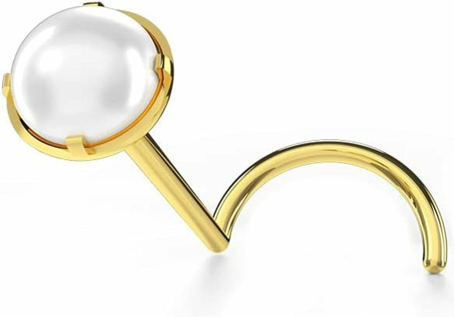 Clearance PiercingPoint Pearl Nose Ring- 9K Gold Nose Ring- Screw Nose Stud- 20G Nose Stud